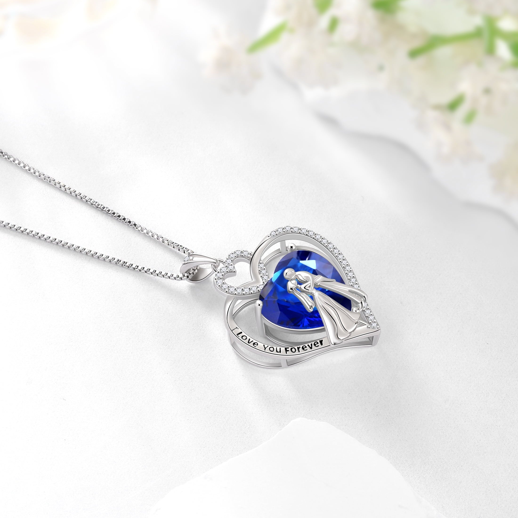 Couple Necklace for Women 925 Sterling Silver Heart September Birthstone Pendant Love Wedding Engagement Bridal Jewelry Valentines Gifts for Her Wife Girlfriend - Aurora Tears