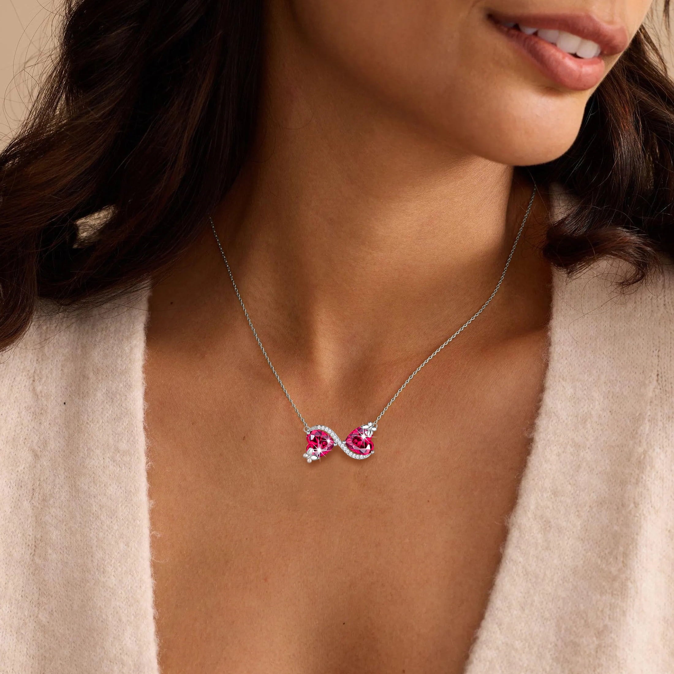 Women Infinity Heart Butterfly Necklace July Birthstone Necklace Ruby Red Pendant Jewelry Wife Mother Birthday Valentine's Day Gifts - Aurora Tears