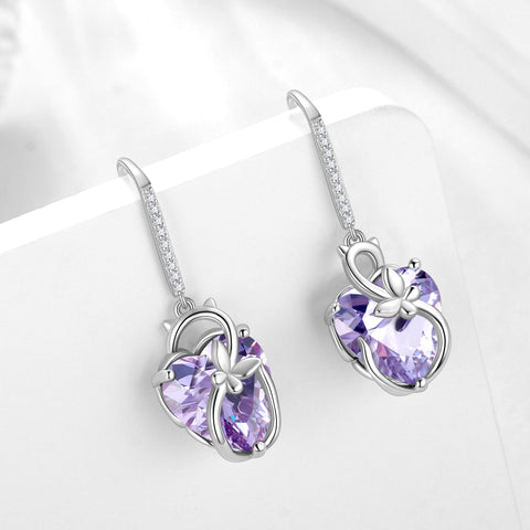 Cat Butterfly Earrings for Women 925 Sterling Silver Earrings Dangle Drop Hook Heart Alexandrite June Birthstone Jewelry Birthday Mother Christmas Birthday Valentines Day Gifts for Mom - Aurora Tears