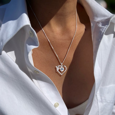 Women White Heart Necklace Butterfly April Birthstone Necklace Diamond Crystal 925 Sterling Silver Pendant Jewelry Birthday Valentine's Day Gift - Aurora Tears
