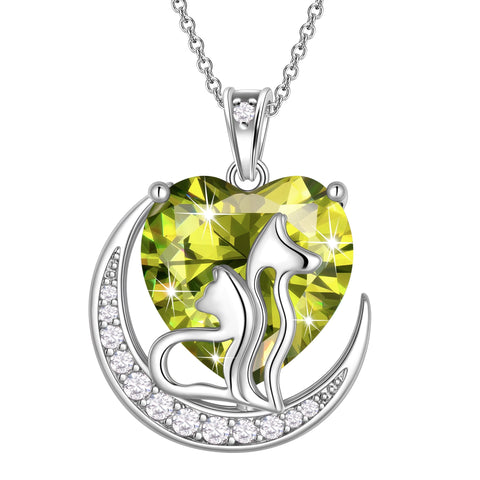 Collar con colgante de gato y perro para mujer, con forma de corazón y piedra natal, ideal como regalo para amantes de las mascotas.