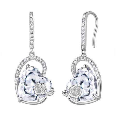Boucles d'oreilles pendantes en argent sterling pour femmes, motif cœur, pierre de naissance, cristal, rose, bijoux pour filles, cadeau d'anniversaire, de Saint-Valentin et de Noël