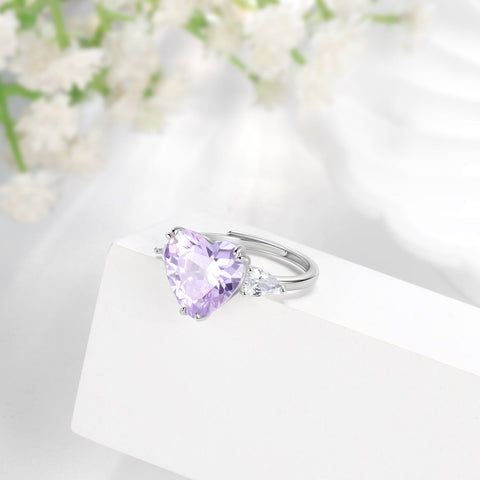 6Ct Heart Women Rings 925 Sterling Silver June Birthstone Alexandrite Band Jewelry Mother Grandma Birthday Valentine's Day Gift - Aurora Tears