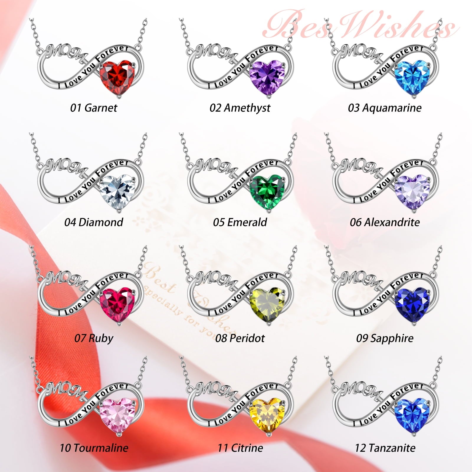 Women Infinity Heart Necklace for Mom February Birthstone Amethyst Purple Pendant 925 Sterling Silver Jewelry Grandma Birthday Xmas Mother's Day Gift - Aurora Tears