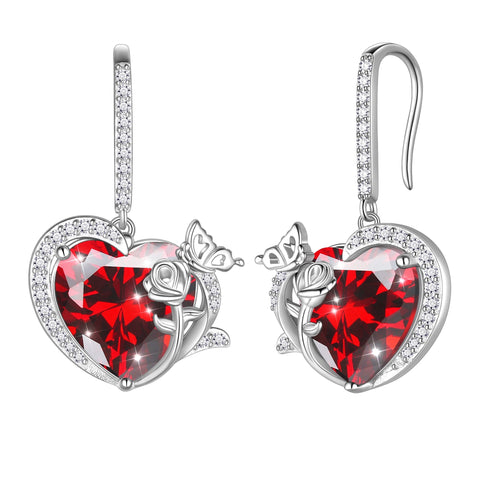 Boucles d'oreilles pendantes Juwaliy pour femmes, pierre de naissance, cœur, papillon, fleur, bijoux, crochet, argent sterling 925, cadeau de Saint-Valentin