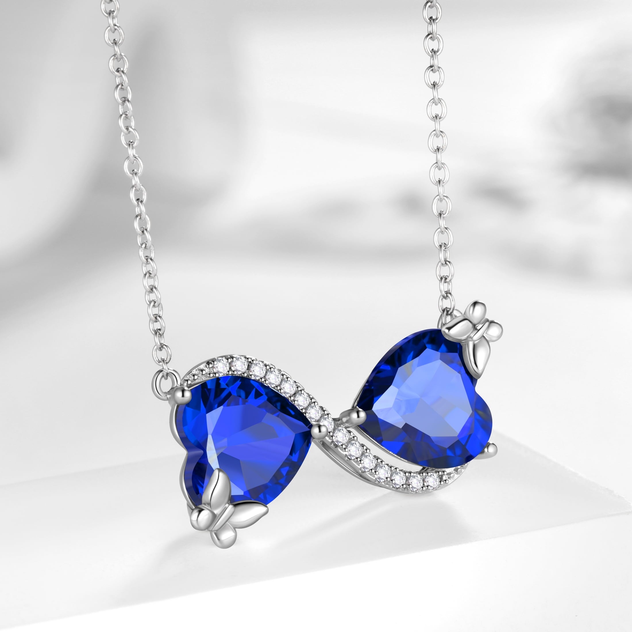 Women Infinity Heart Butterfly Necklace September Birthstone Sapphire Blue Pendant Jewelry Christmas Birthday Gift for Mother Wife Daughter - Aurora Tears