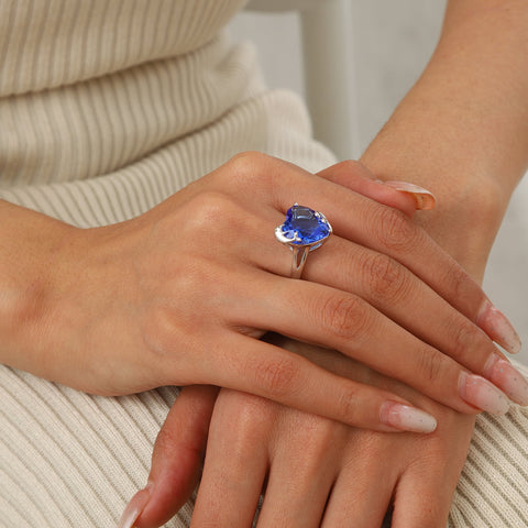 9Ct Women Heart Ring 925 Sterling Silver Dolphin December Birthstone Tanzanite Blue Solitaire Ring Jewelry Mom Christmas Birthday Gift - Aurora Tears