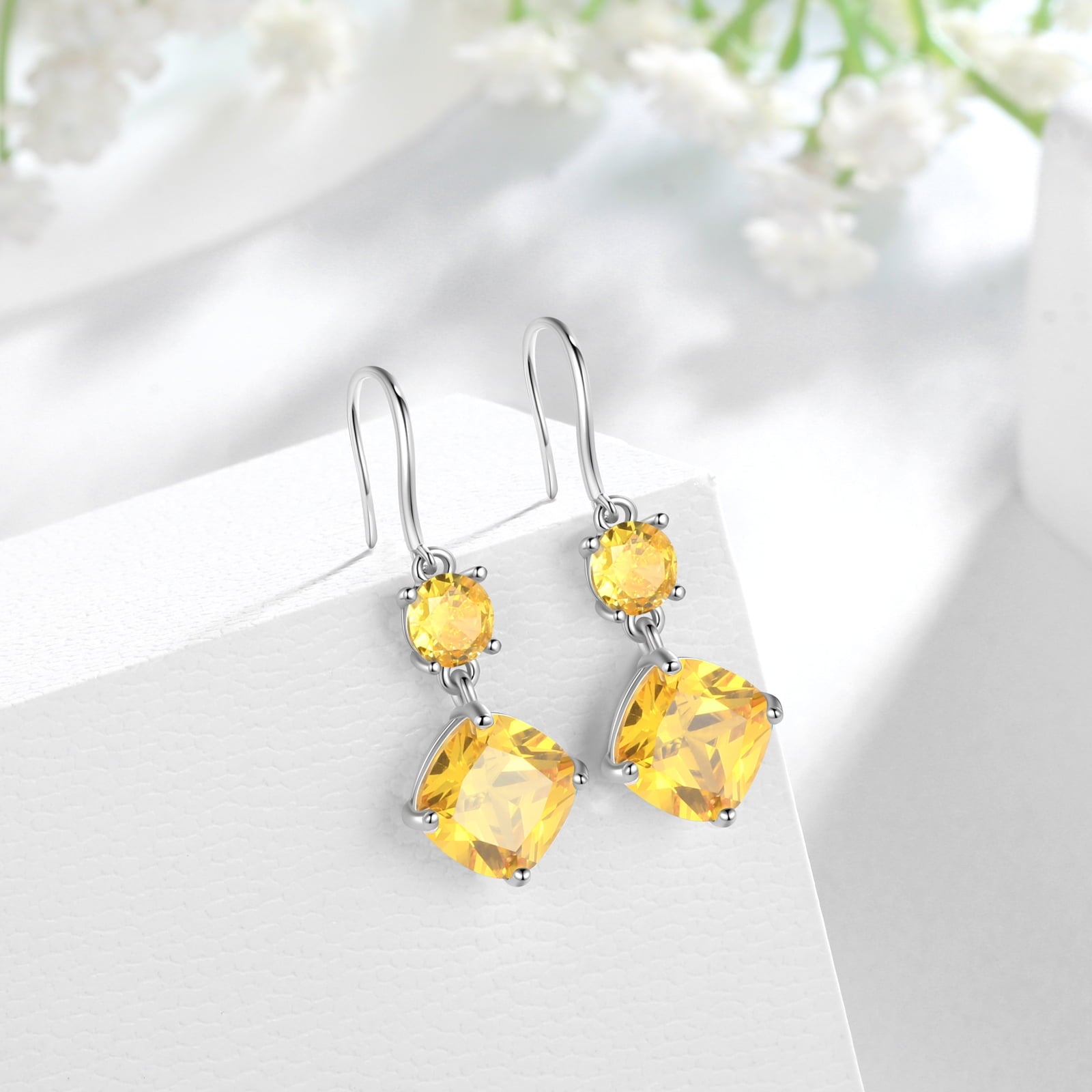 Long Drop Women Earring Citrine November Birthstone Earrings Sterling Silver Yellow Jewelry Mom Birthday Christmas Thanksgiving Gift - Aurora Tears