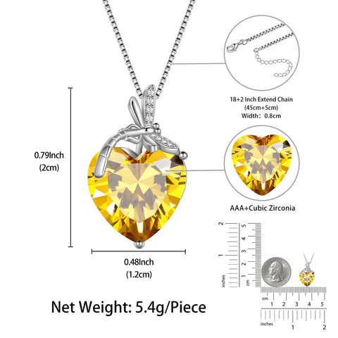 Dragonfly Necklace Heart November Birthstone Necklace Citrine 925 Sterling Silver Pendant Yellow Jewelry Women Birthday Christmas Mother's Day Gift - Aurora Tears