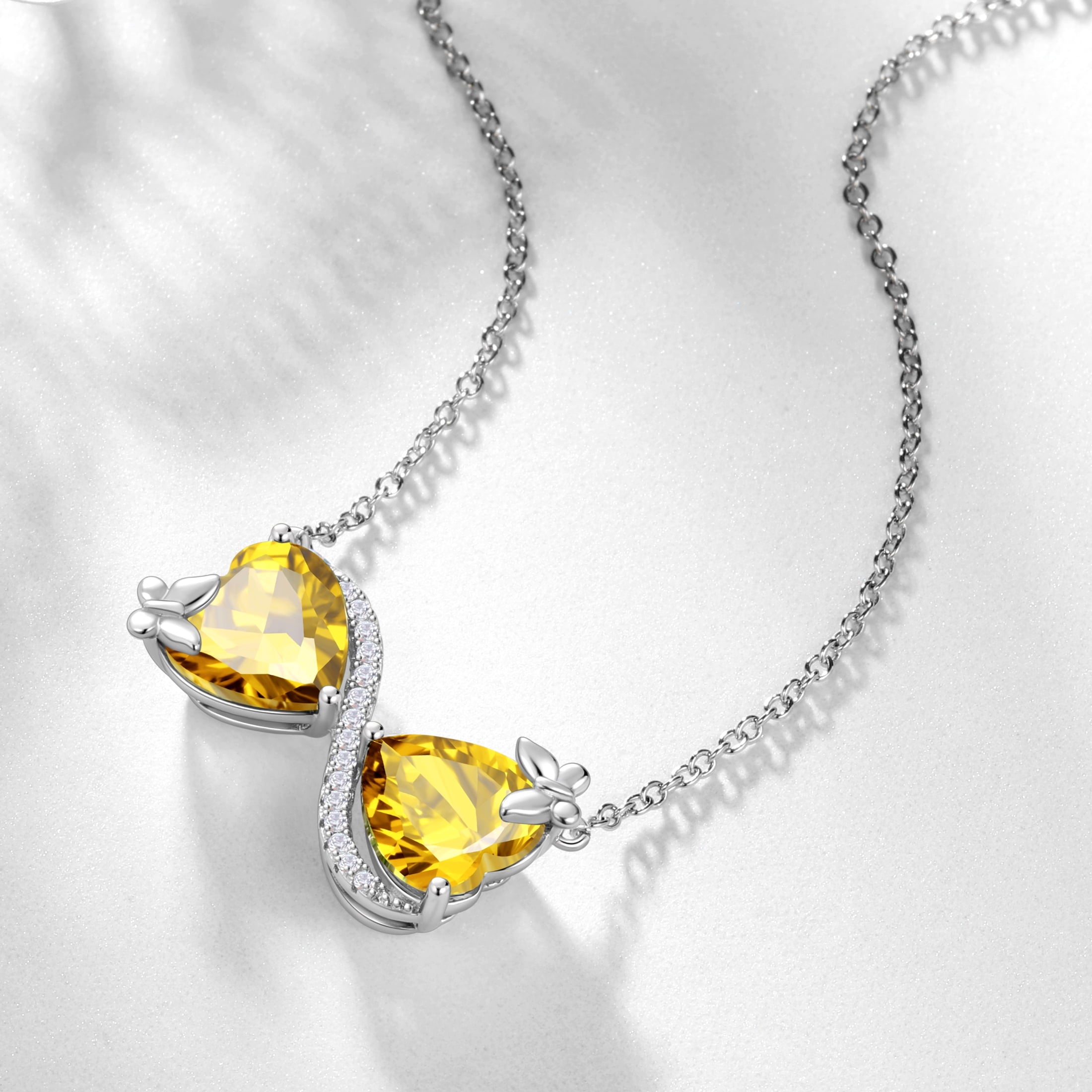 Women Infinity Heart Butterfly Necklace November Birthstone Citrine Yellow Pendant Jewelry Christmas Birthday Gift for Daughter Grandma Wife - Aurora Tears