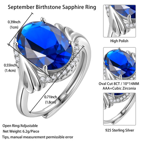 8Ct Oval Women Blue Sapphire Ring 925 Sterling Silver Halo September Birthstone Ring Jewelry Mom Grandma Birthday Christmas Mother's Day Gift - Aurora Tears