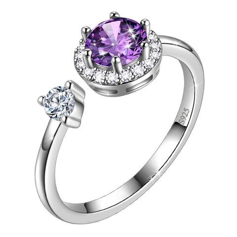 Anillo redondo con piedra natal para mujer, regalo de cumpleaños para niñas, plata de ley 925