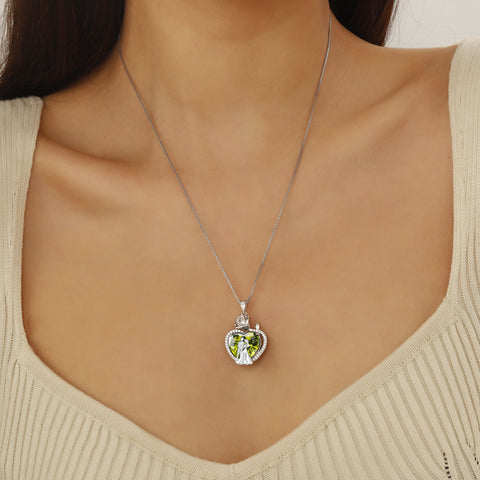 Couple Necklace for Women 925 Sterling Silver 15MM Heart August Birthstone Rose Flower Pendant Promise Engagement Jewelry Valentines Gift for Wife Girlfriend Her - Aurora Tears