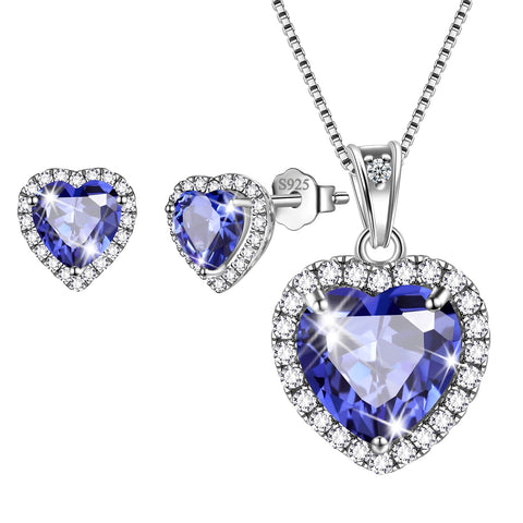 Ensembles de bijoux cœurs 3 pièces, collier avec pierre de naissance pour femmes, boucles d'oreilles, bijoux pour filles, cadeau d'anniversaire, argent Sterling 925