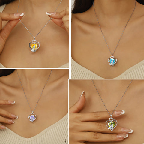 Couple Necklace for Women 925 Sterling Silver Heart June Birthstone Pendant Love You Forever Wedding Engagement Bridal Jewelry Valentines Gift for Wife Girlfriend - Aurora Tears