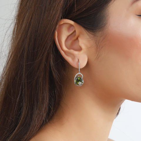 925 Sterling Silver Earrings Women Heart August Birthstone Hook Dangle Earring Peridot Green Rose Flower Jewelry Mother Birthday Gift - Aurora Tears