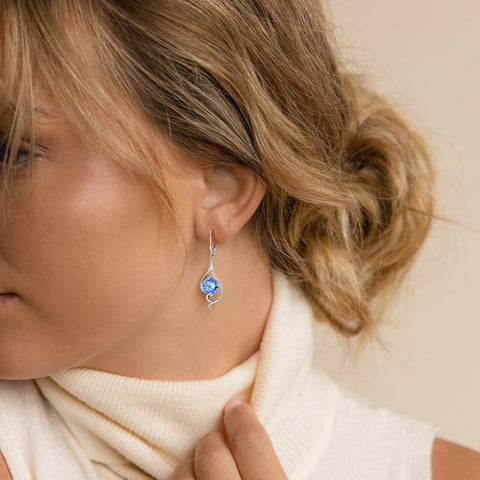 Women Dangle Earrings Tanzanite December Birthstone Earring Blue Sterling Silver Leverback Tail Jewelry Christmas Valentine Birthday Mothers Day Gift for Her/Wife - Aurora Tears