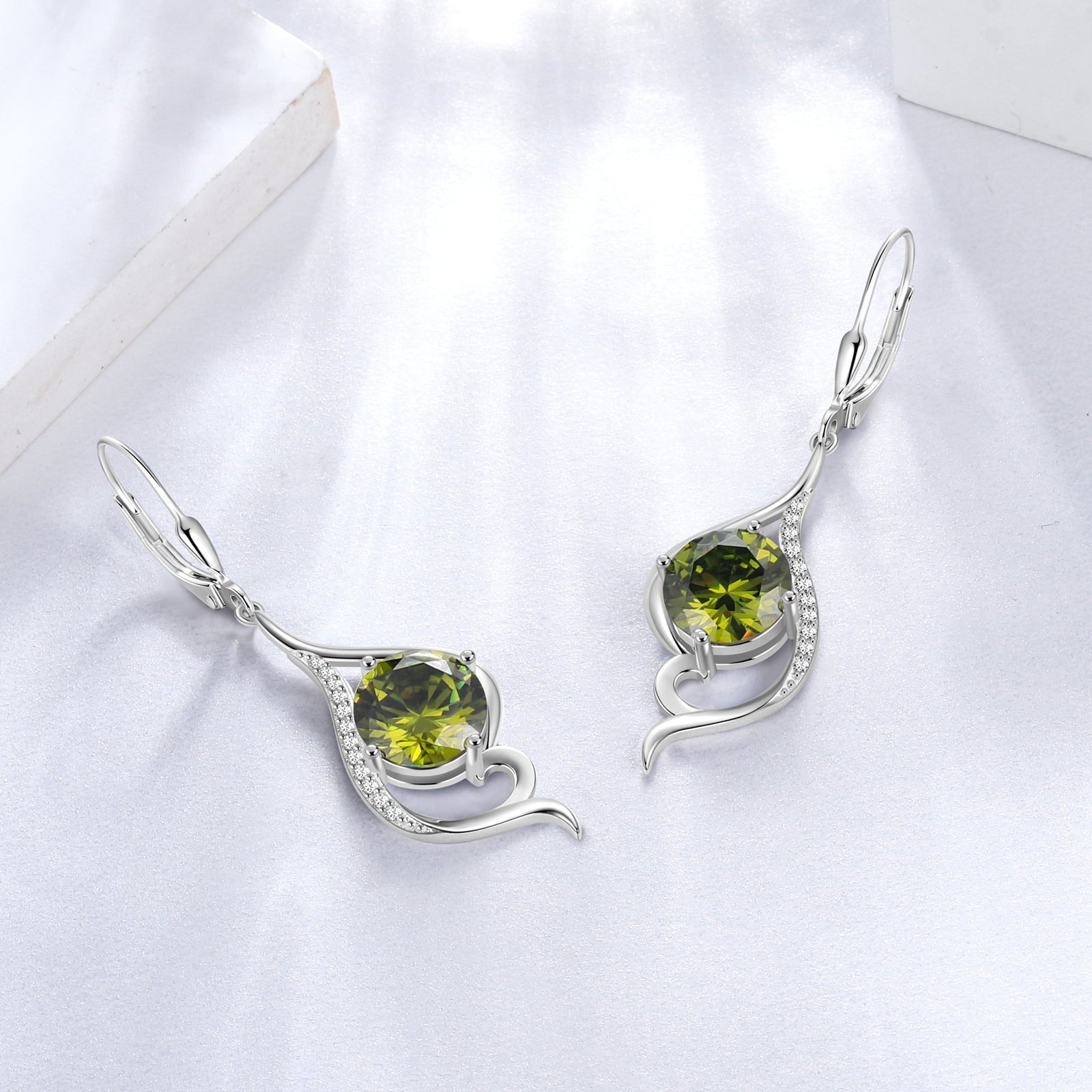 Women Dangle Earrings August Birthstone Earrings Peridot Green 925 Sterling Silver Leverback Fish Tail Jewelry Mother Christmas Valentines Birthday Gift for Her - Aurora Tears