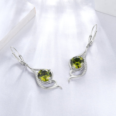 Women Dangle Earrings August Birthstone Earrings Peridot Green 925 Sterling Silver Leverback Fish Tail Jewelry Mother Christmas Valentines Birthday Gift for Her - Aurora Tears
