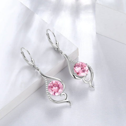 Women Dangle Earrings Pink October Birthstone Tourmaline Earrings 925 Sterling Silver Leverback Tail Jewelry Mother Christmas Birthday Valentines Day Gift for Her - Aurora Tears