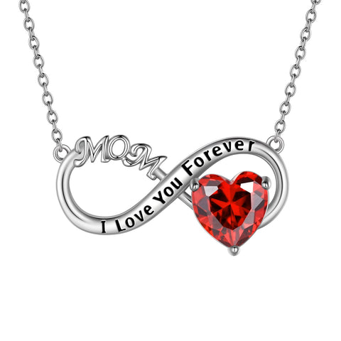 Mom Necklace Heart Birthstone Pendant Women Mother's Day Gifts Infinite Birthday Jewelry