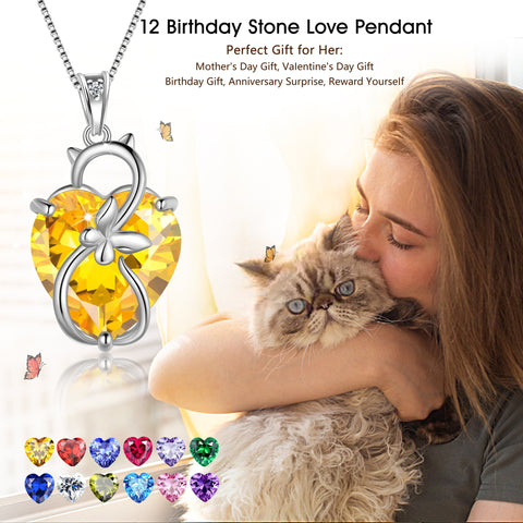 15MM Women Cat Necklace Heart December Birthstone 925 Sterling Silver Pendant Butterfly Blue Tanzanite Jewelry Christmas Birthday Mother's Day Gift - Aurora Tears