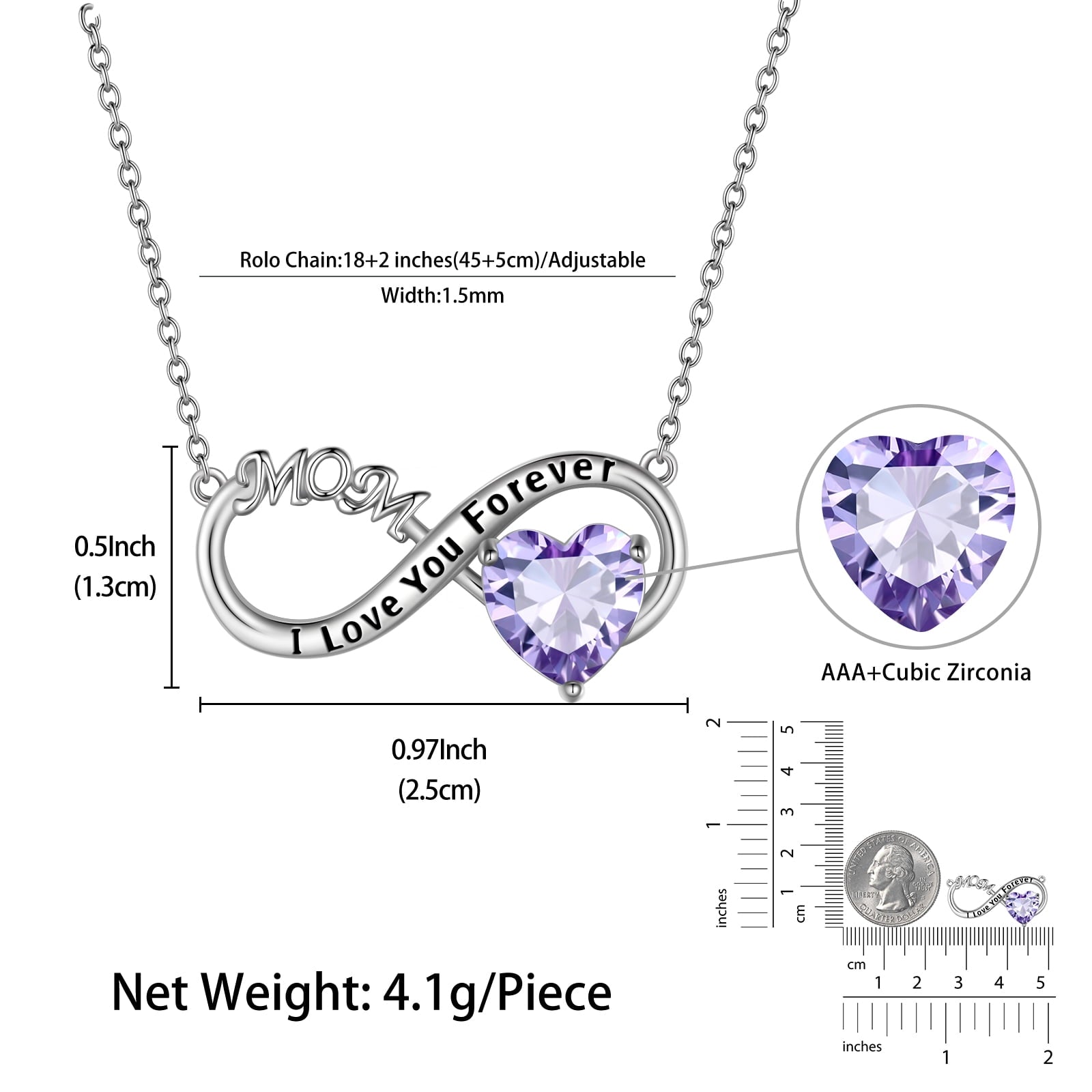 Women Infinity Heart Necklace for Mom June Birthstone Necklace Alexandrite Purple Pendant Sterling Silver Jewelry Grandma Birthday Mother's Day Gifts - Aurora Tears