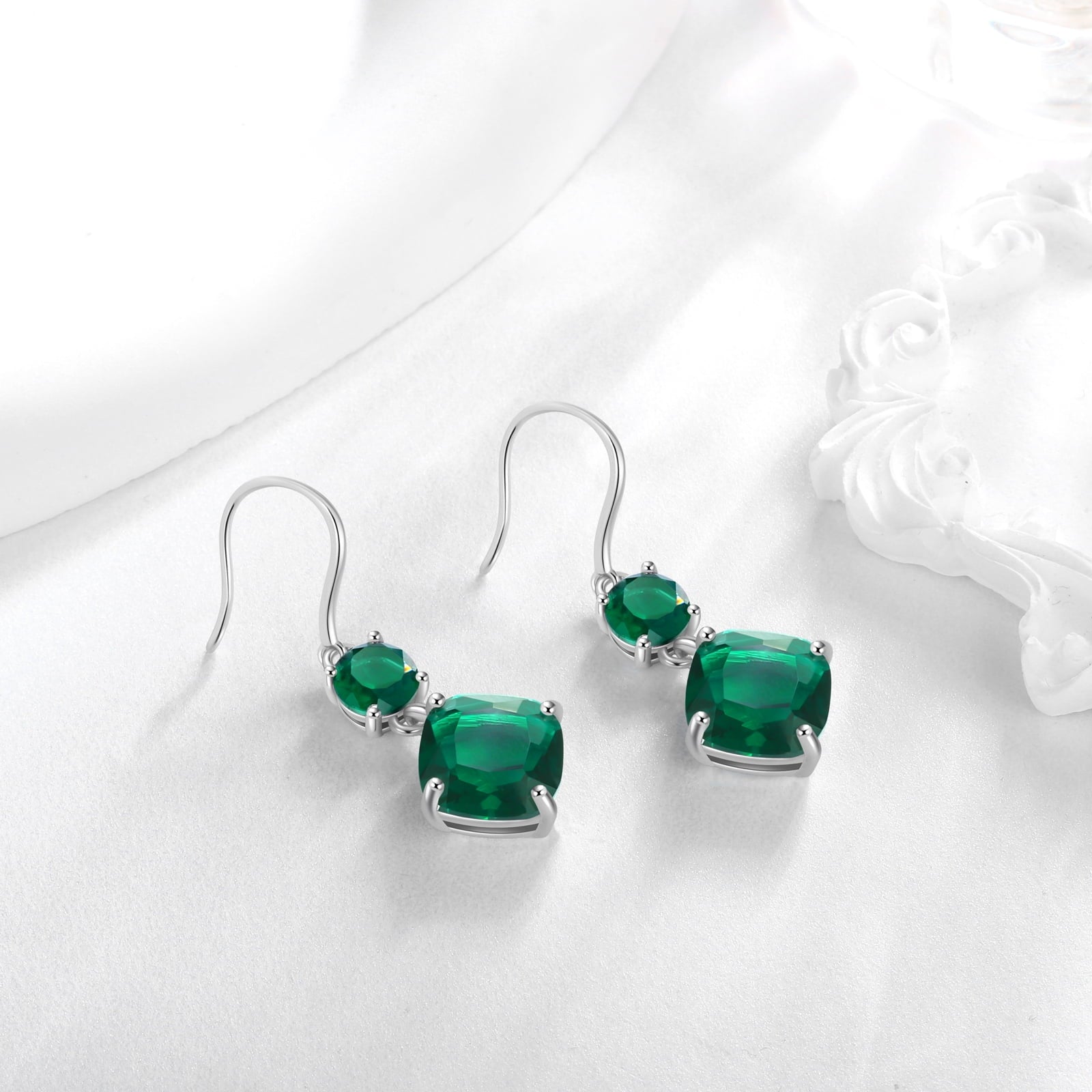 Women Dangle Earrings 925 Sterling Silver Hook Green May Birthstone Emerald Earring Jewelry Mom Grandma Birthday Mother's Day Gift - Aurora Tears