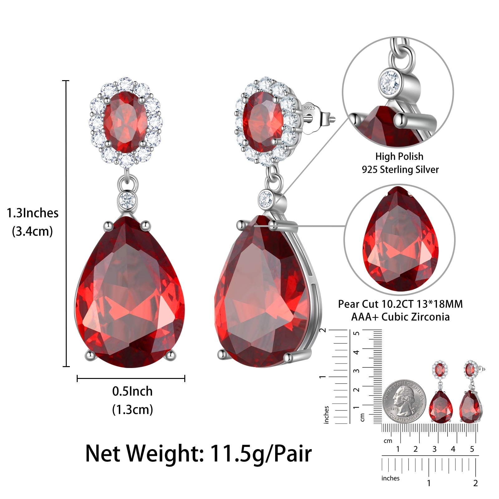 10Ct Teardrop Dangle Earring Women Garnet January Birthstone Earring Jewelry 925 Sterling Silver Mom Grandma Christmas Valentine Birthday Gift - Aurora Tears