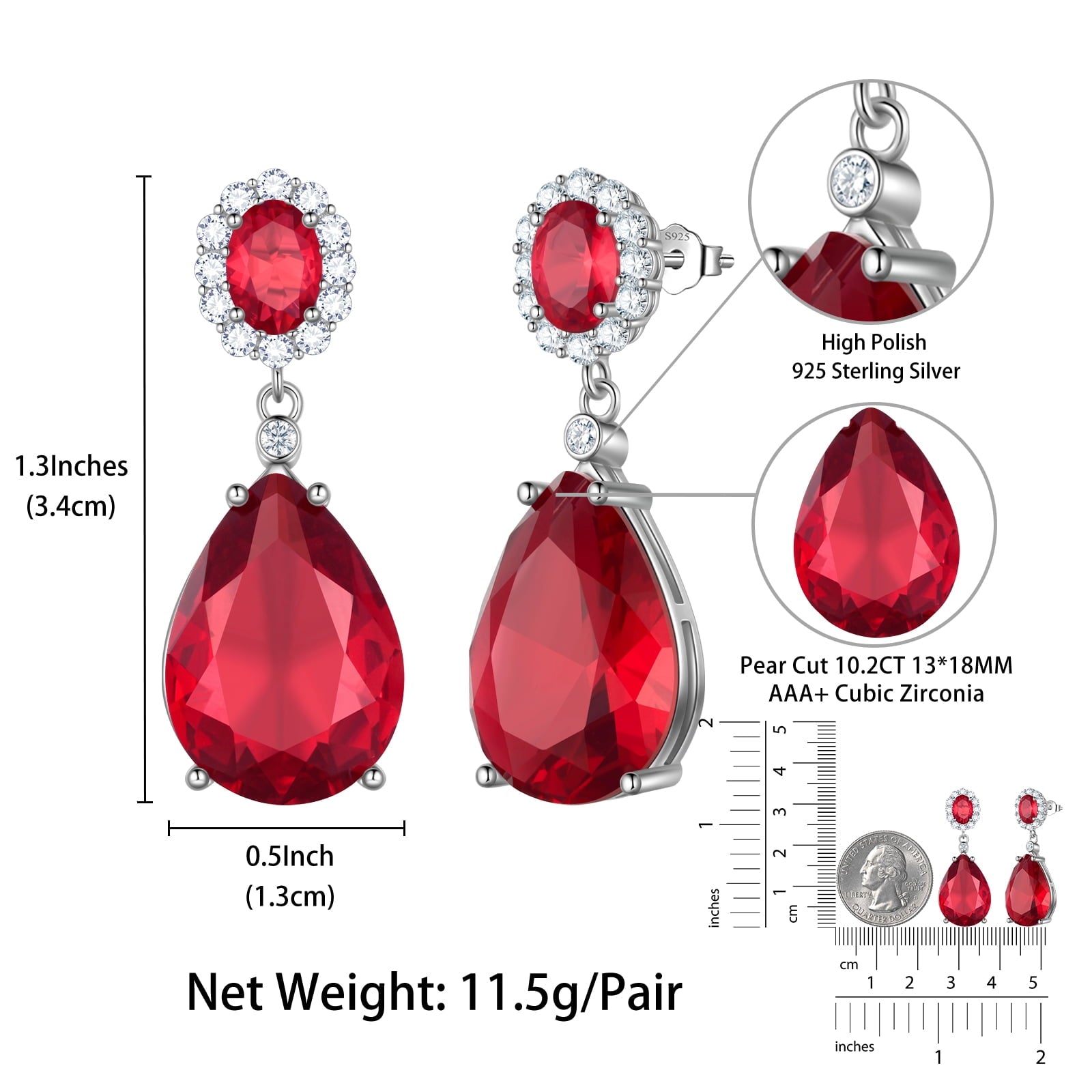 10Ct Teardrop Dangle Women Earring 925 Sterling Silver Red July Birthstone Ruby Earring Jewelry Mother Birthday Valentine's Day Gift - Aurora Tears