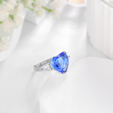 6Ct Heart Women Ring December Birthstone Tanzanite Blue 925 Sterling Silver Ring Jewelry Mom Christmas Birthday Valentine Gifts for Girlfriend - Aurora Tears