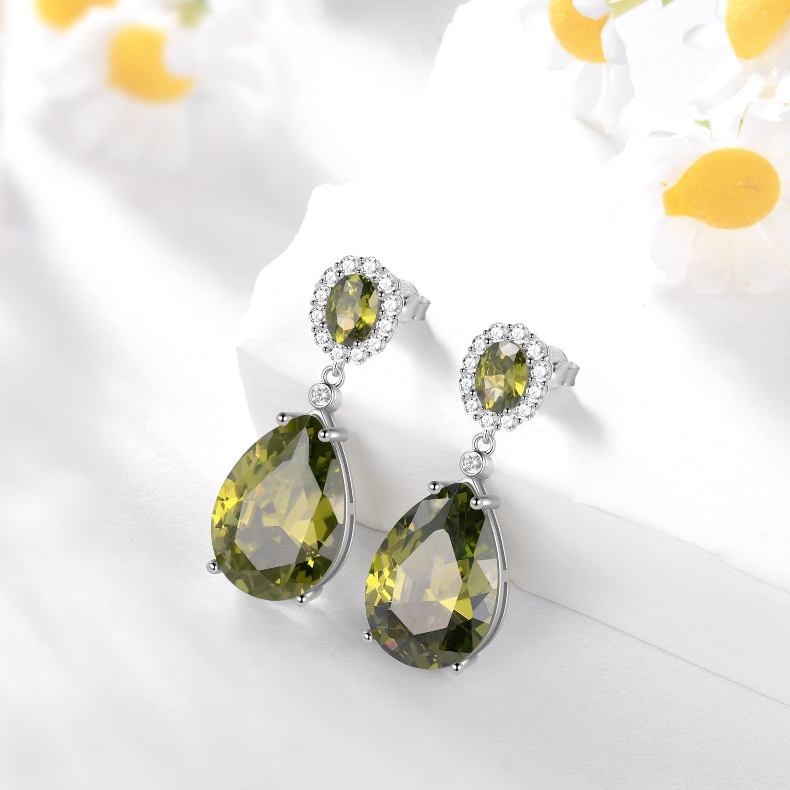 10Ct Women Earrings Dangling Teardrop 925 Sterling Silver August Birthstone Earrings Peridot Jewelry Birthday Xmas Mother's Day Gift - Aurora Tears