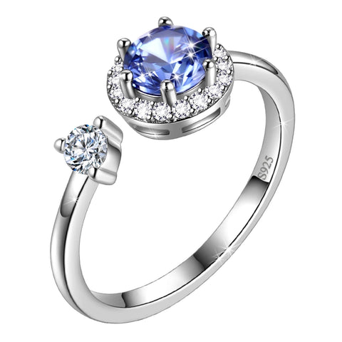 Anillo redondo con piedra natal para mujer, regalo de cumpleaños para niñas, plata de ley 925