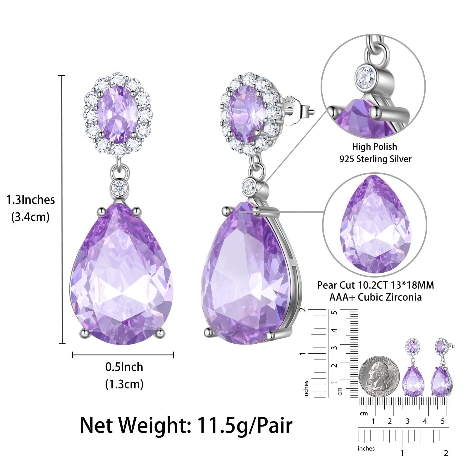 10Ct Women Teardrop Dangle Earring 925 Sterling Silver Purple June Birthstone Alexandrite Earring Jewelry Birthday Mother's Day Gift - Aurora Tears