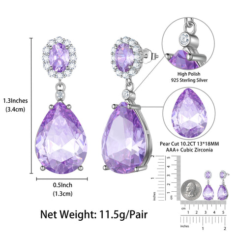 10Ct Women Teardrop Dangle Earring 925 Sterling Silver Purple June Birthstone Alexandrite Earring Jewelry Birthday Mother's Day Gift - Aurora Tears
