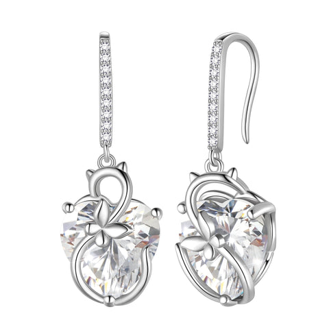 Juwaliy Cat Butterfly Earrings for Women 925 Sterling Silver Earrings Dangle Drop Hook Heart Birthstone Jewelry Birthday Valentines Mother's Day Gifts