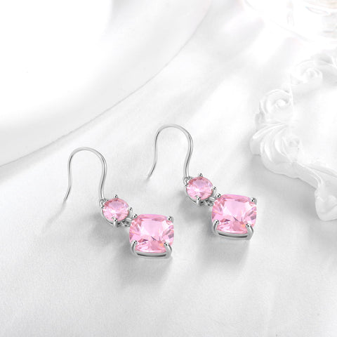 Women Dangle Earrings Pink Tourmaline October Birthstone Earring 925 Sterling Silver Hook Jewelry Birthday Christmas Valentine's Day Gift - Aurora Tears