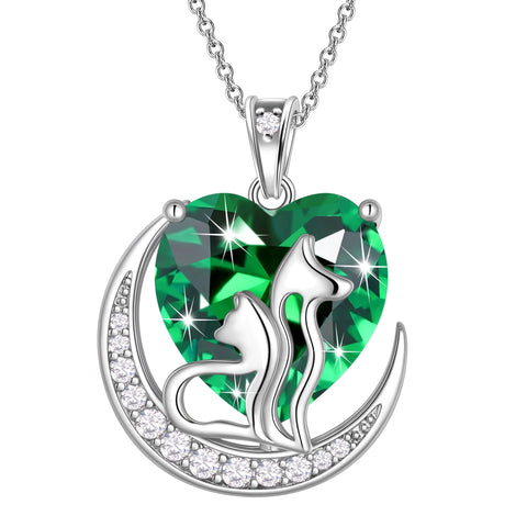 Collar con colgante de gato y perro para mujer, con forma de corazón y piedra natal, ideal como regalo para amantes de las mascotas.