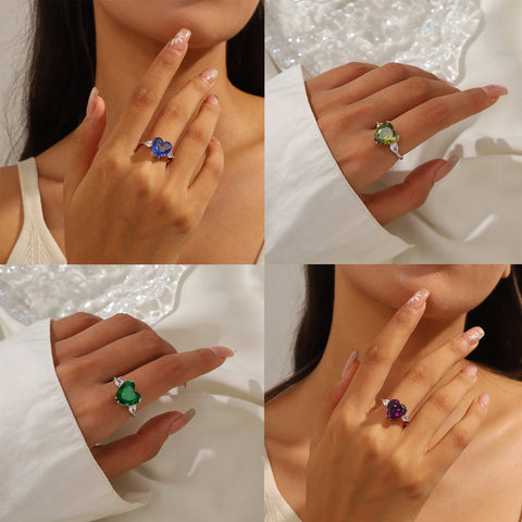 6Ct Women Heart Ring 925 Sterling Silver February Birthstone Ring Amethyst Purple Jewelry Mom Grandma Valentine's Day Wedding Gift - Aurora Tears