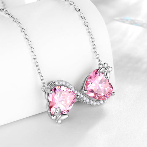 Women Infinity Heart Butterfly Necklace October Birthstone Tourmaline Pink Pendant Mother Wife Jewelry Christmas Birthday Valentines Gift - Aurora Tears