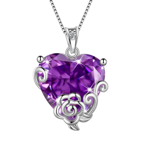 Collar de corazón para mujer, joyería con piedra de nacimiento, colgante de flor y rosa, regalo de Navidad para niña, plata de ley