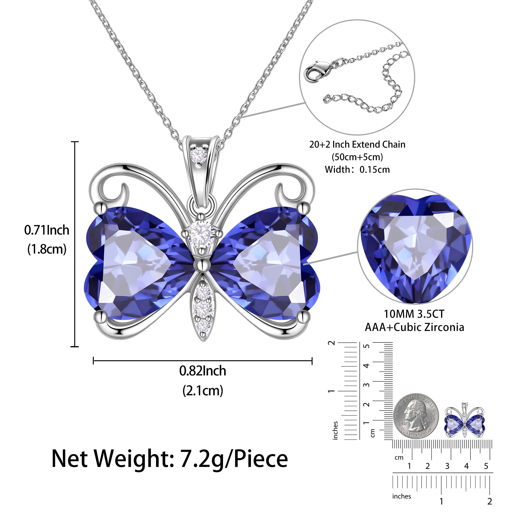 Women Blue Butterfly Necklace Heart December Birthstone Necklace Tanzanite Pendant Jewelry Mom Daughter Wife Christmas Birthday Gift for Her - Aurora Tears