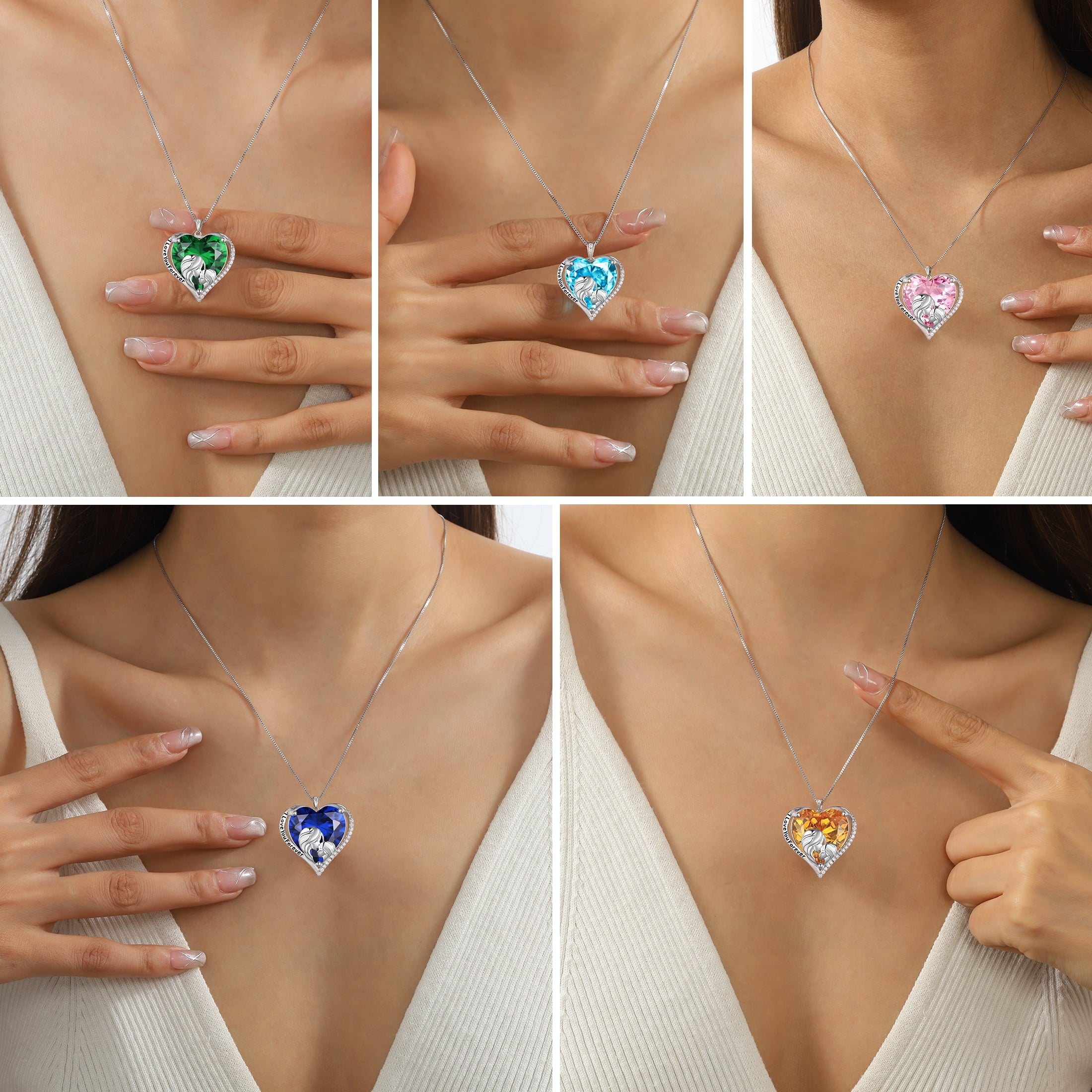 Women Heart Necklace for Mother Daughter Sister 925 Sterling Silver Green Emerald Birthstone Pendant Jewelry May Birthday Mother's Day Gift - Aurora Tears