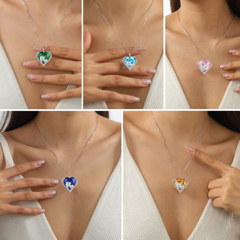 Mother and Daughter Necklace 925 Sterling Silver Heart Yellow Citrine Birthstone Pendant Jewelry November Birthday Christmas Mother's Day Gift for Women - Aurora Tears