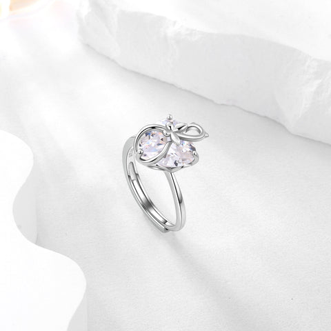 Women Heart Ring 925 Sterling Silver Cat Butterfly April Birthstone Diamond Crystal Solitaire Ring Bridal Jewelry Birthday Gift for Cat Lover - Aurora Tears