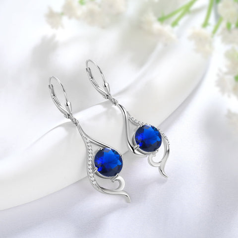 Women Blue Sapphire Dangle Earrings September Birthstone Sterling Silver Earring Leverback Tail Jewelry Mom Christmas Birthday Valentines Mothers Day Gift for Her - Aurora Tears