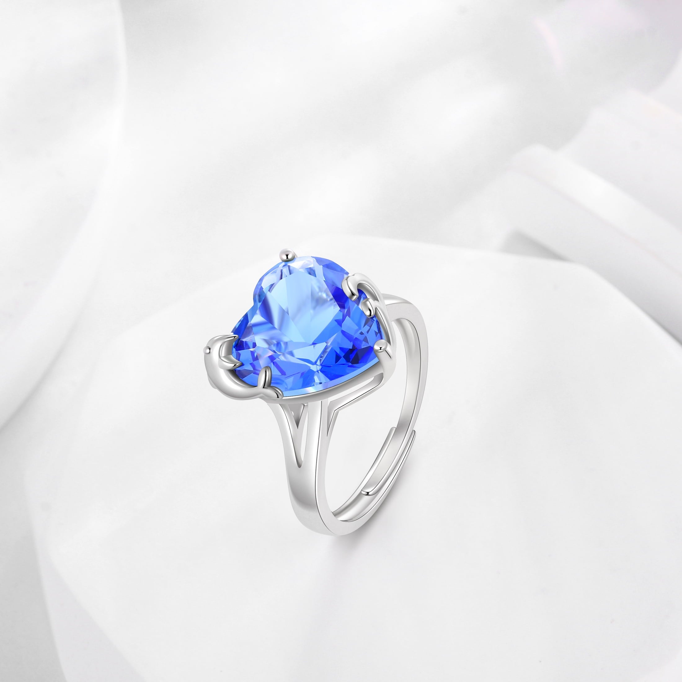 9Ct Women Heart Ring 925 Sterling Silver Dolphin December Birthstone Tanzanite Blue Solitaire Ring Jewelry Mom Christmas Birthday Gift - Aurora Tears