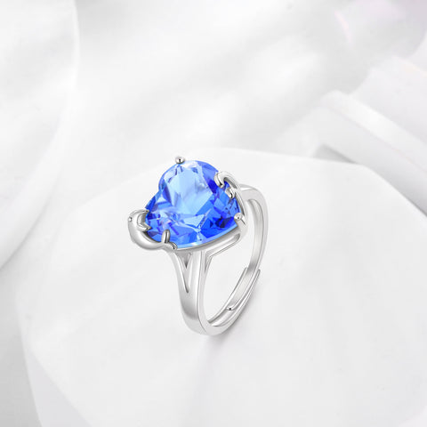 9Ct Women Heart Ring 925 Sterling Silver Dolphin December Birthstone Tanzanite Blue Solitaire Ring Jewelry Mom Christmas Birthday Gift - Aurora Tears