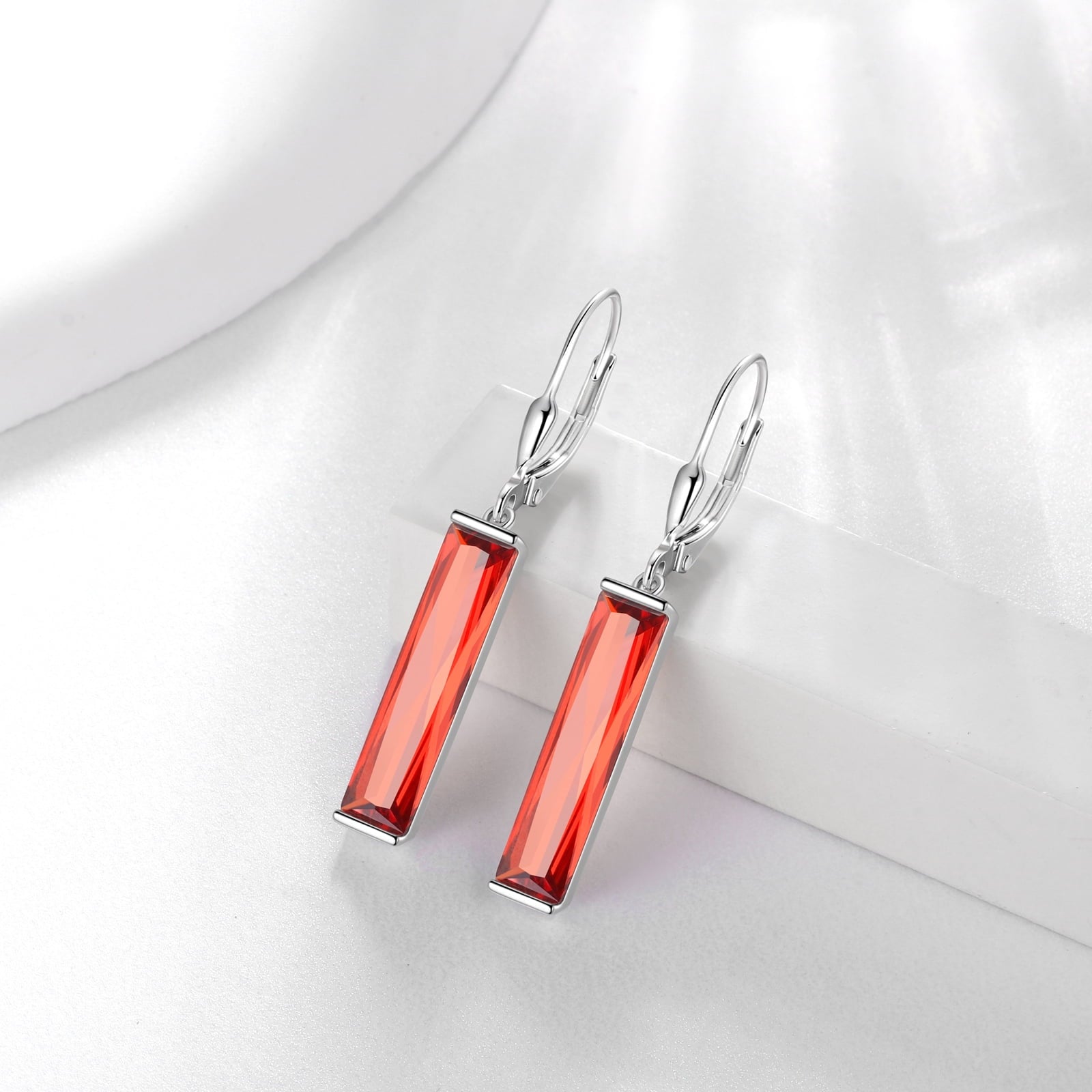 Women Dangle Earrings Red Garnet January Birthstone Earrings 925 Sterling Silver Leverback Rectangle Jewelry Christmas Birthday Valentine Gift - Aurora Tears