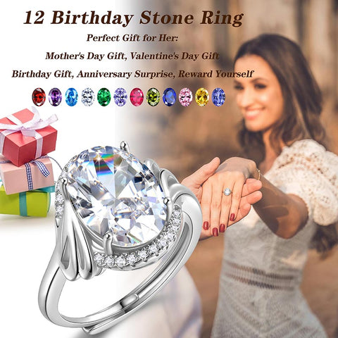 Anello da donna ovale 8CT in argento sterling con pietra portafortuna, fascia regolabile, regalo di compleanno per la mamma, regalo di Natale